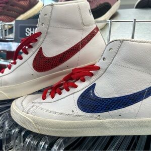 Nike White High-Tops with Red and Blue Swooshes